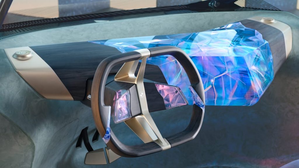 Interior dashboard of the BMW iVision Circular concept recyclable vehicle