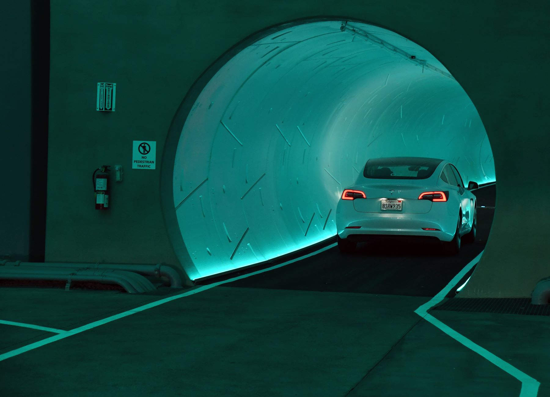 A Tesla car entering the Las Vegas Loop from Elon Musk's The Boring Company