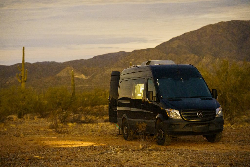 Class B Camper Van Parked in Desert