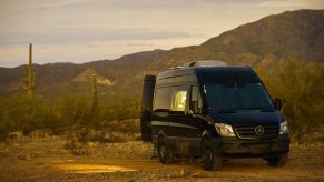 Class B Camper Van Parked in Desert, living that van life