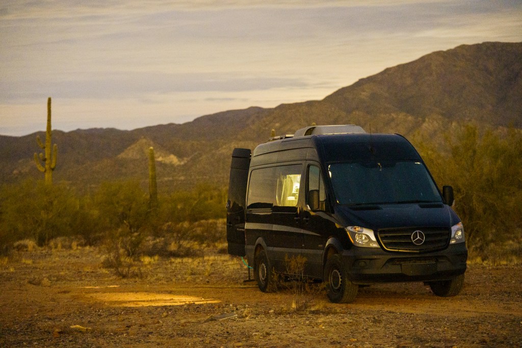 Class B Camper Van Parked in Desert