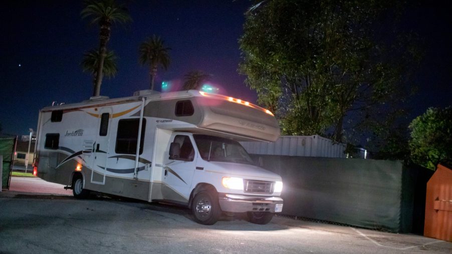 Class C RV Parked at Night