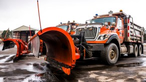 Colorado DOT snow plows prepare for a winter storm in March 2021 in Golden