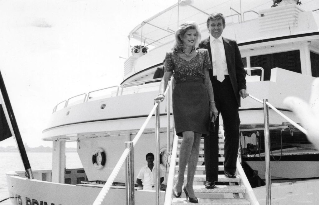 A black and white photo of Donald Trump and Ivanka Trump onboard the 'Trump Princess'