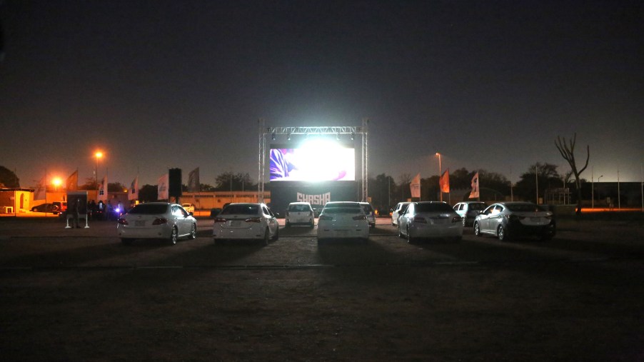 Cars at a drive-in movie theater during the COVID-19 pandemic