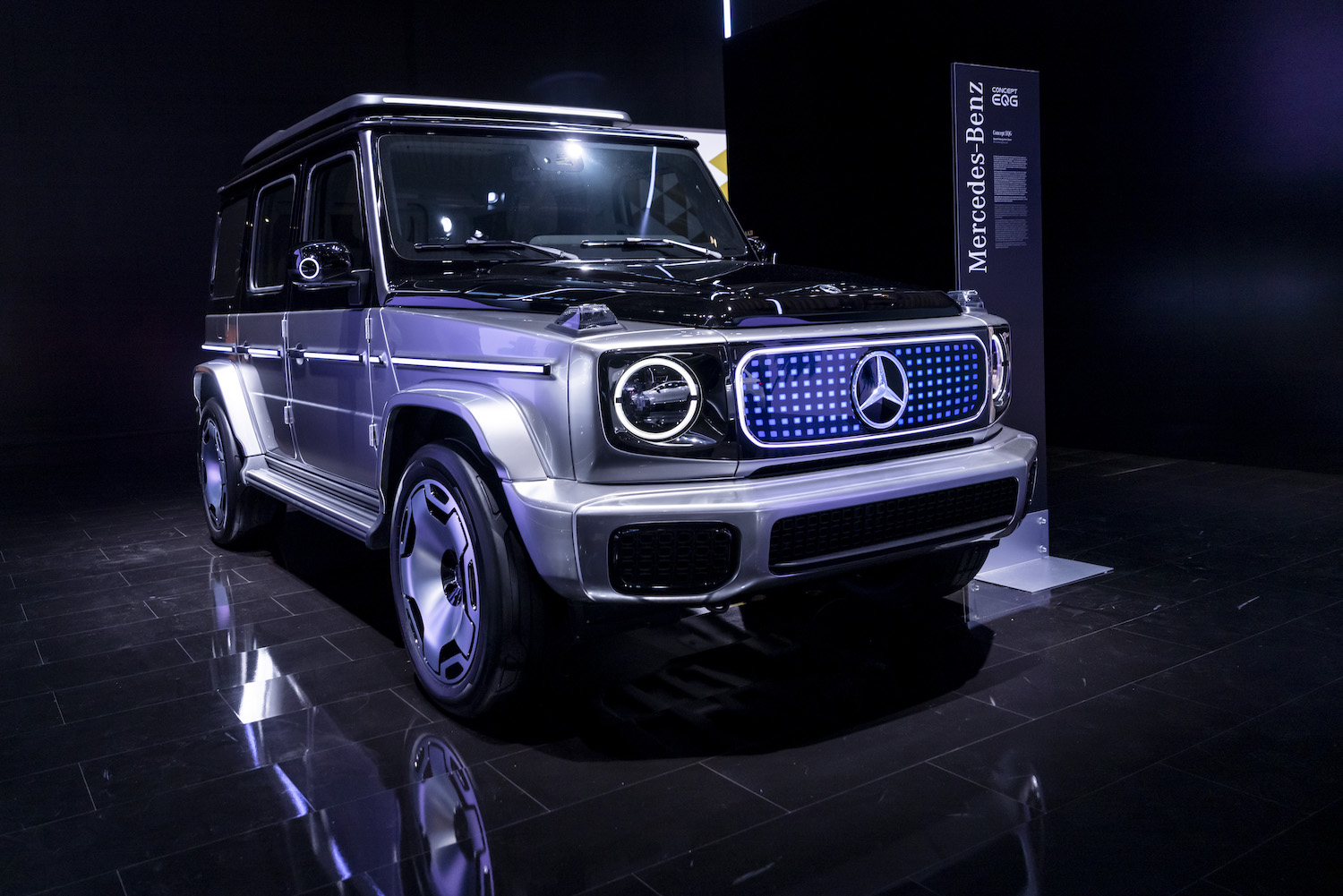 This is an electric EQG prototype at a 2021 auto show. The world will be amazed by the electric g wagon specs, from the new Mercedes-Benz EQG electric SUV