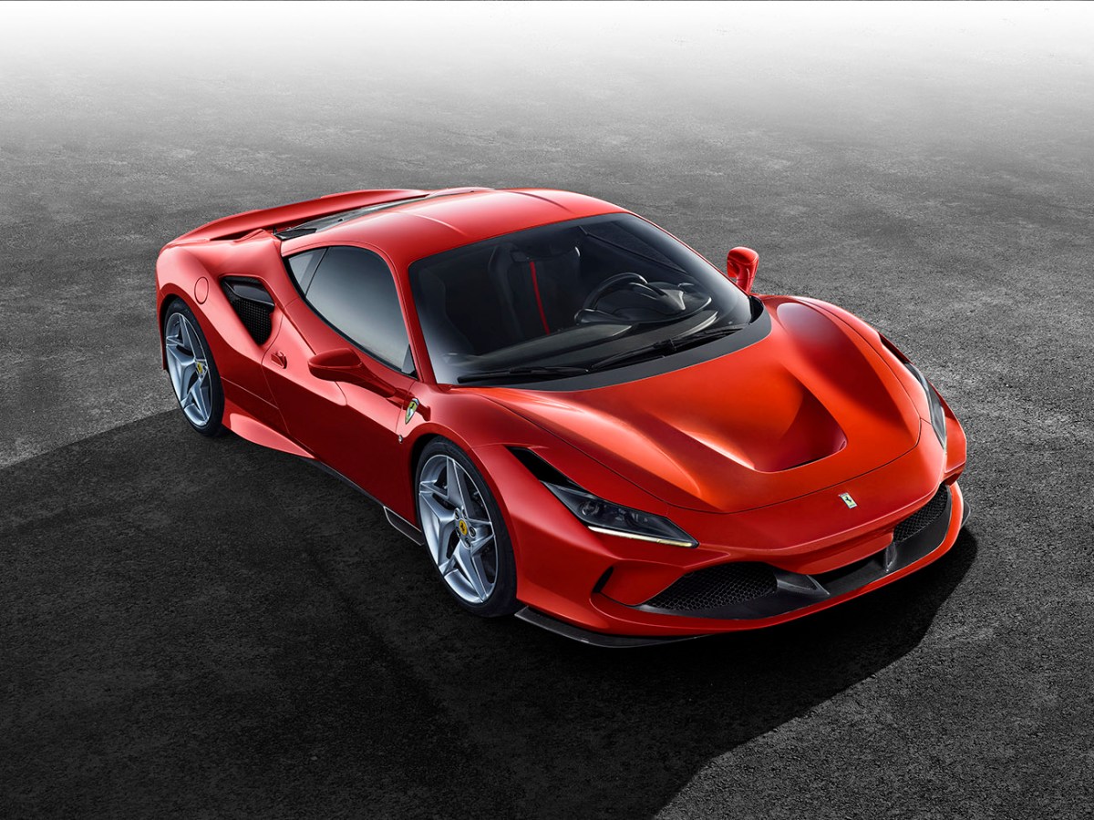 A red 2019 Ferrari F8 Tributo similar to the one seen in the drag race video featured in this article.