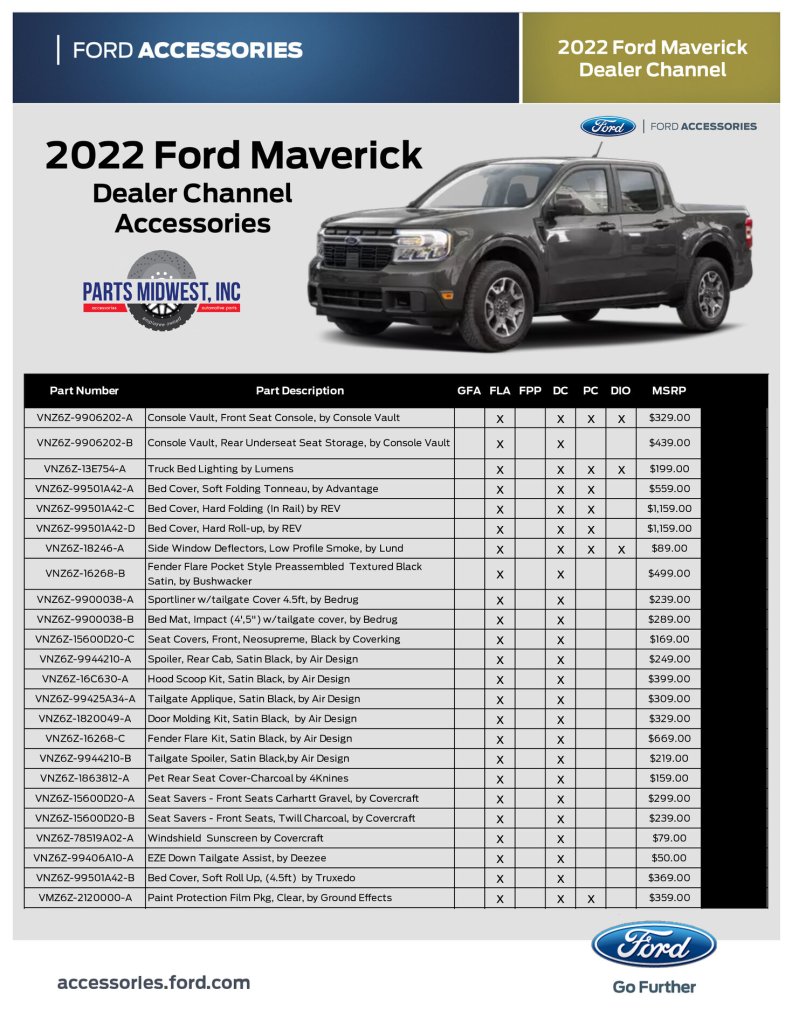 A list of every 2022 Ford Maverick accessory available from Ford