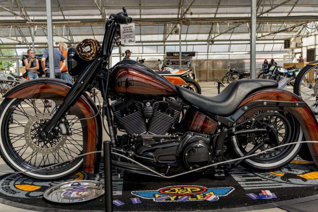 Fornarelli Motorsports' custom brown-and-black 2010 Harley-Davidson Fat Boy Lo left side view