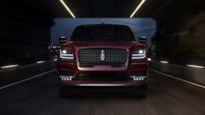 Front view of maroon 2021 Lincoln Navigator
