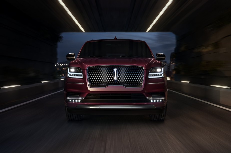 Front view of maroon 2021 Lincoln Navigator