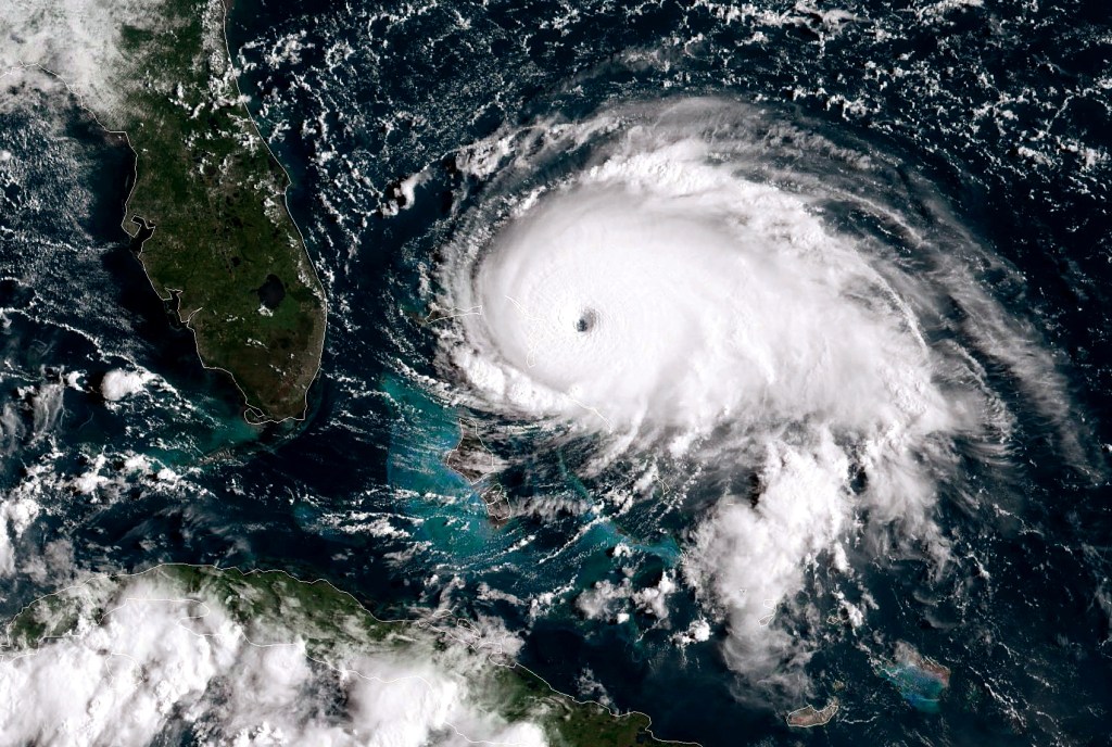 A satellite image of Hurricane Dorian as it approaches the Florida coast