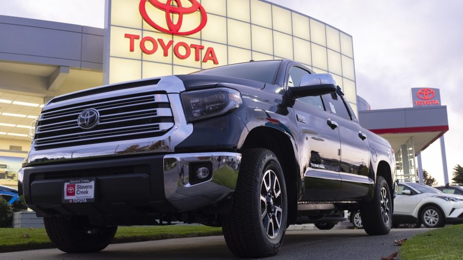 A Toyota Tundra pickup truck is seen at a car dealership in San Jose, California, United States.