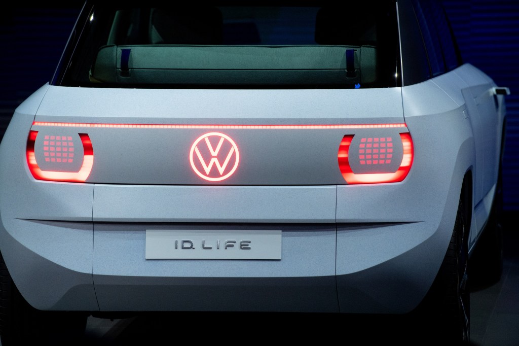 The rear taillights of the white ID.Life concept car