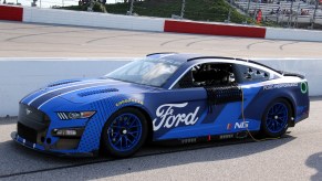 This is the 2022 NASCAR Next Gen Ford Mustang race car. The Next Gen cars are more stock than current NASCAR race cars.