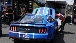 The 2022 NextGen Ford Mustang on display at the NASCAR Cup Series Cook Out Southern 500 in Darlington, South Carolina. The NASCAR Next Gen Engine will make 725 horsepower, hundreds more horsepower than current engines. | Jeff Robinson/Icon Sportswire via Getty Images