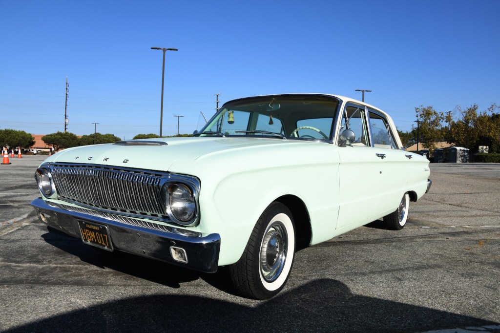 Blue-green 1963 Ford Falcon Futura at a classic car event. In Cry Macho, Clint Eastwood steals a 1963 Ford Falcon | Araya Doheny/Getty Images