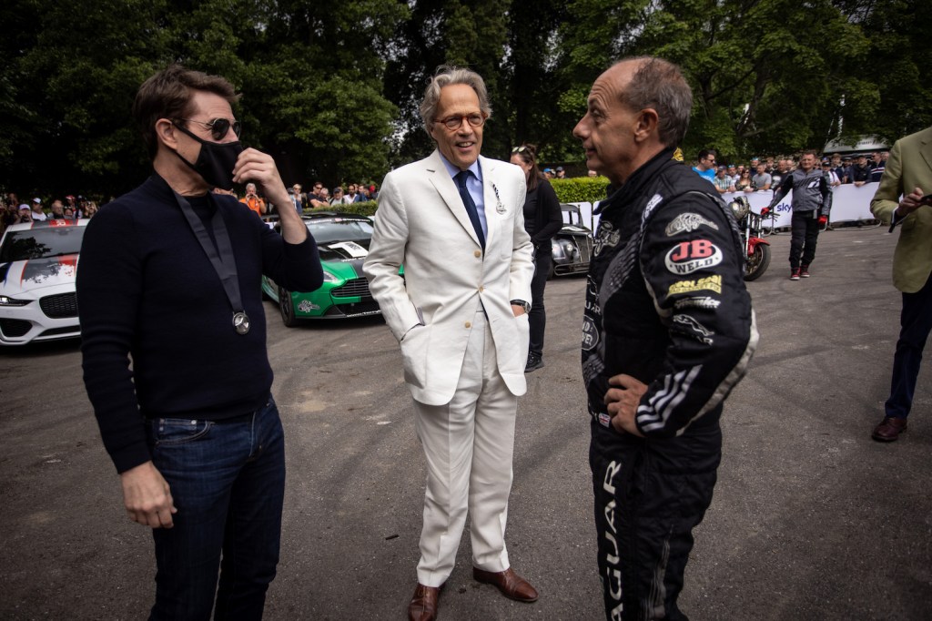 CHICHESTER, ENGLAND - JULY 11: Tom Cruise talks with Terry Grant and Lord March during the Goodwood Festival of Speed at Goodwood on July 11, 2021 in Chichester, England. (Photo by James Bearne/Getty Images)
