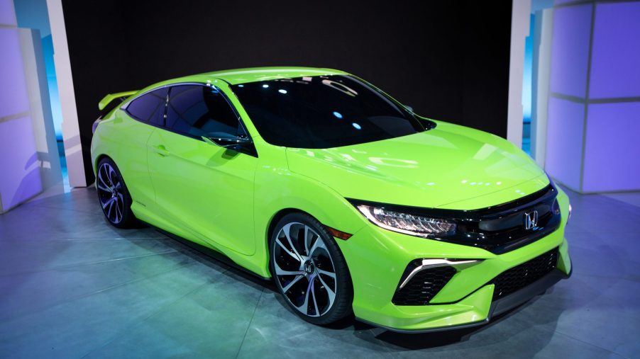 The bright green 2020 Civic Si at a launch event