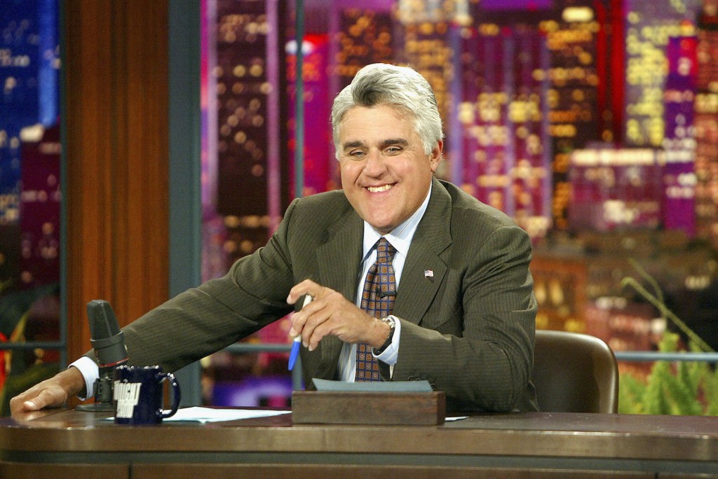 BURBANK, CA - JULY 7:  Jay Leno on "The Tonight Show with Jay Leno" at the NBC Studios on July 7, 2004 in Burbank, California. (Photo by Kevin Winter/Getty Images) Jay Leno