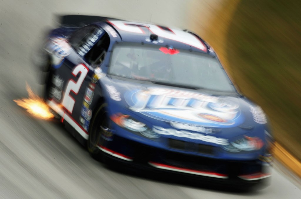 Rusty Wallace drives his #2 Miller Lite Dodge. In 2004 Rusty Wallace would take an unofficial Talladega practice lap, without a restrictor plate, and reach higher speeds than Bill Elliott's top-speed NASCAR record. | Jonathan Ferrey/Getty Images