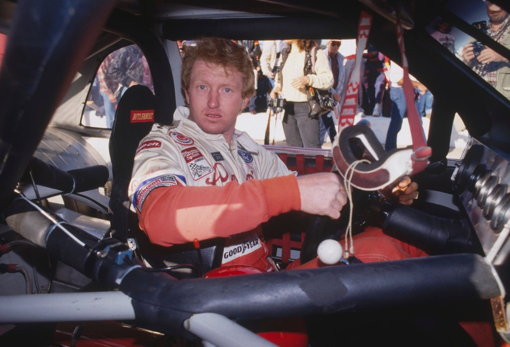 Bill Elliott prepares for a race. In 1987 Bill Elliott would set a top-speed NASCAR record while qualifying at Talladega that would last for over thirty years. | Focus on Sport/Getty Images