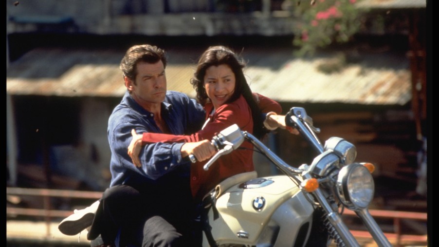 Tomorrow Never Dies motorcycle chase. Moto GP champion Casey Stoner ranked this Pierce Brosnan James Bond / 007 chase as one of the least realistic motorcycle scenes | Keith Hamshere/Sygma via Getty Images