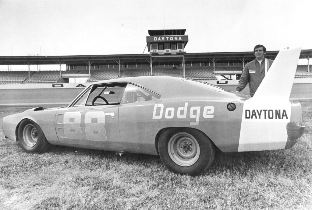 Buddy Baker and his 200 mph #8 Chrysler Engineering Dodge Daytona. He set the overall speed record at Talladega Superspeedway, NASCAR's fastest track. | Photo by ISC Archives/CQ-Roll Call Group via Getty Images