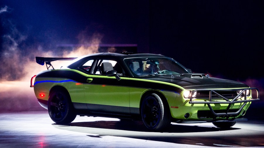 Letty's Off-road Dodge Challenger SRT from Fast & Furious 7. This model was use in the Fast & Furious parachute out of a plane sequence and the realistic bus escape stunt. | Ollie Millington/Getty Images