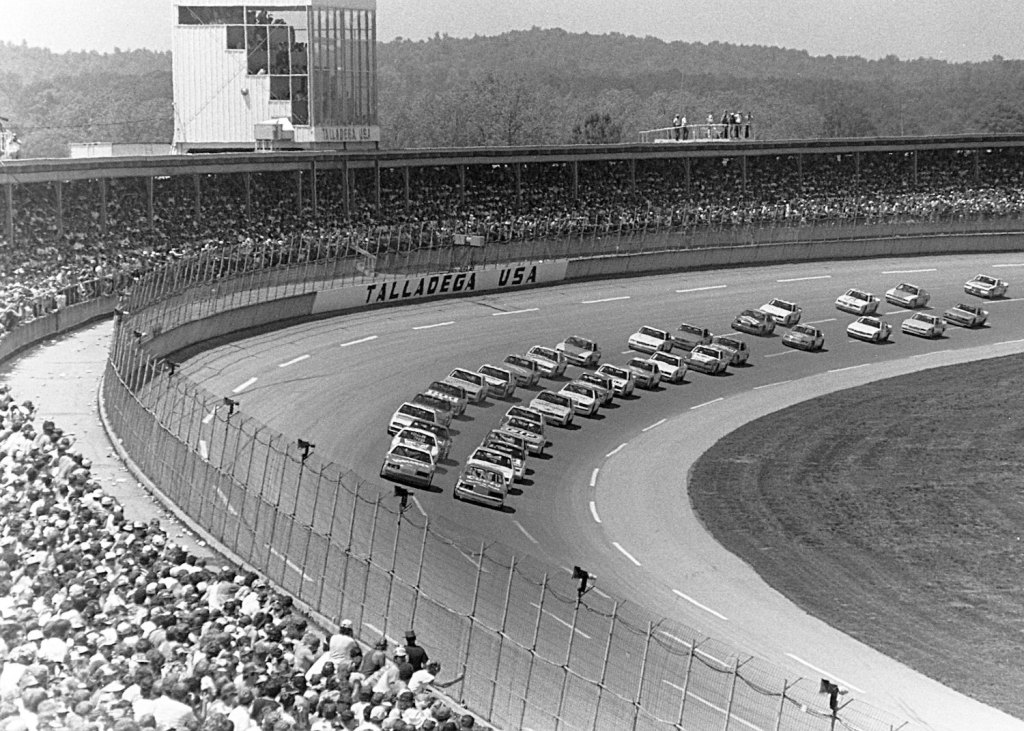 Bill Elliott starts at pole during the 1985 the Talladega 500. The Talladega Superspeedway is NASCAR's fastest track and Elliot's 212 mph record has stood for 35 years | ISC Archives/CQ-Roll Call Group via Getty Images