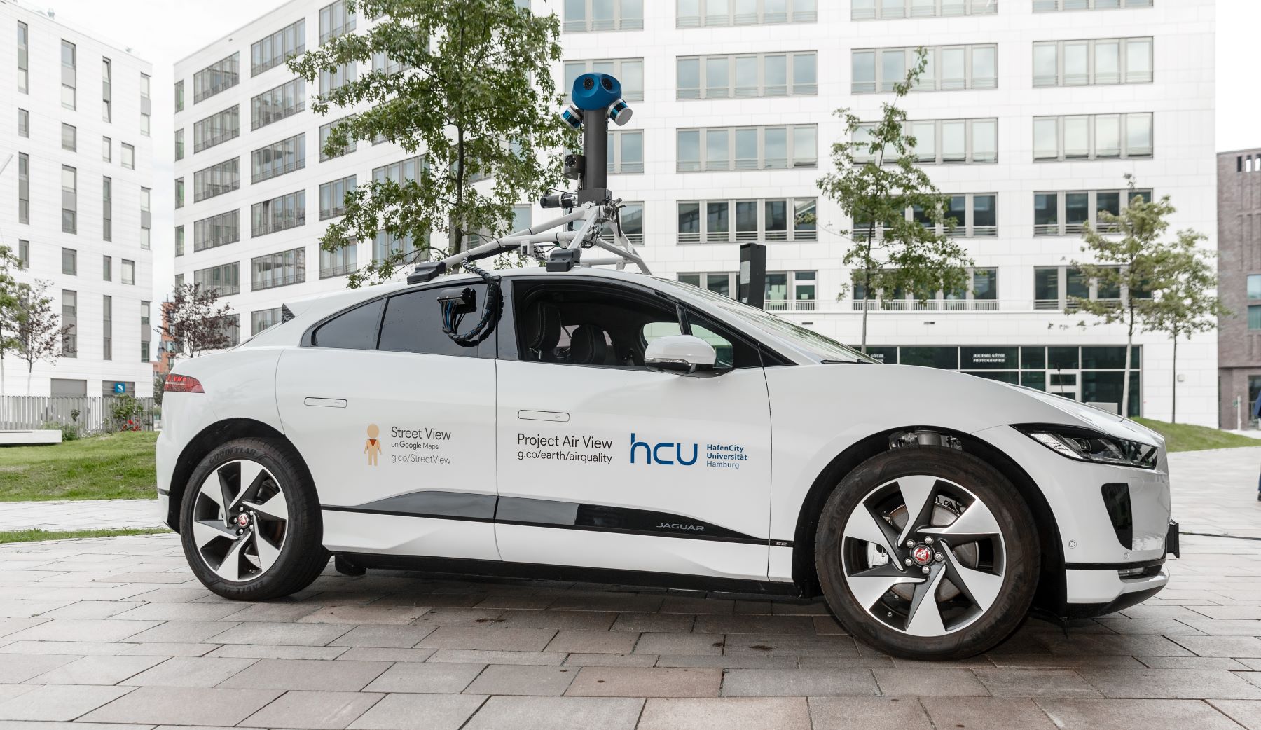 A Google eco-friendly EV debuting in Hafencity of Hamburg, Germany