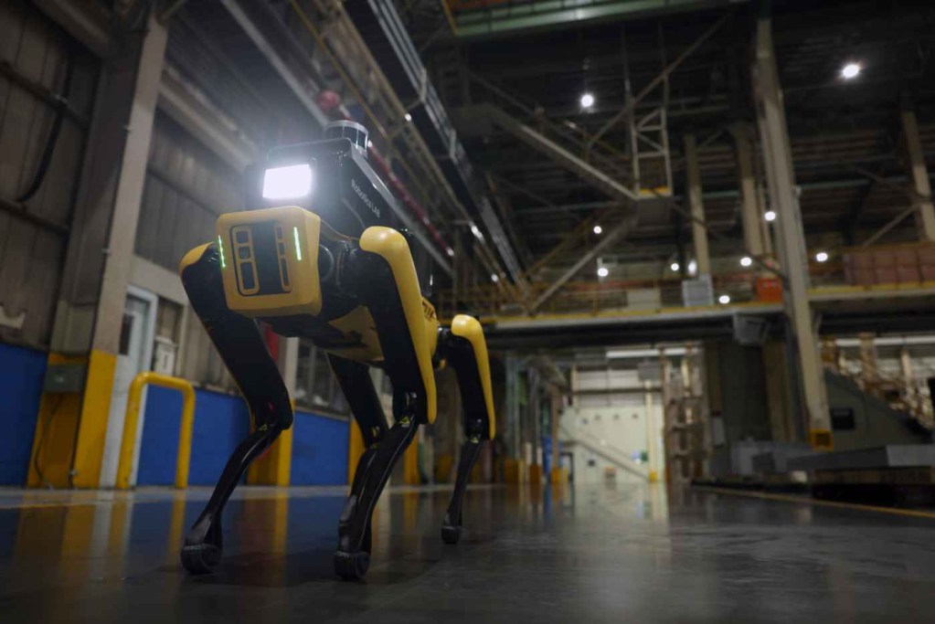 Hyundai Factory Safety Service Robot walking in an open area of a Hyundai automotive plant