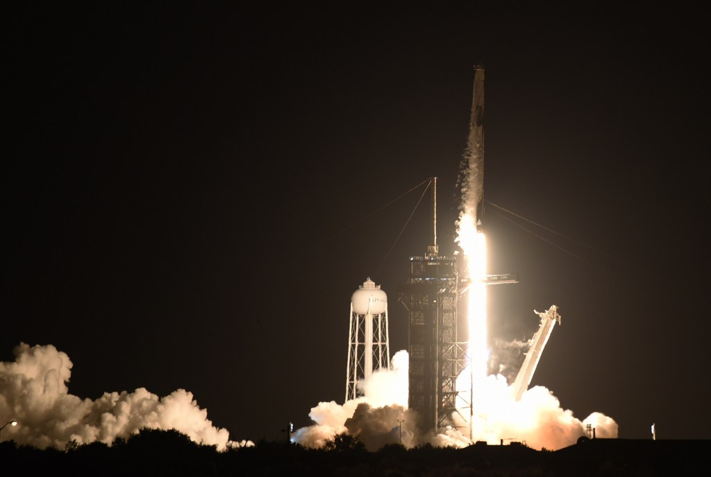 A Falcon 9 rocket with a Crew Dragon capsule launches from pad 39A at NASA's Kennedy Space Center at Cape Canaveral, Florida, United States on September 15, 2021.