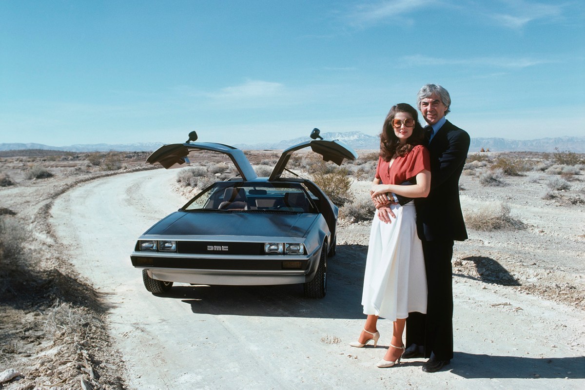 John DeLorean and his wife Cristina Ferrare with the famous DeLorean car.