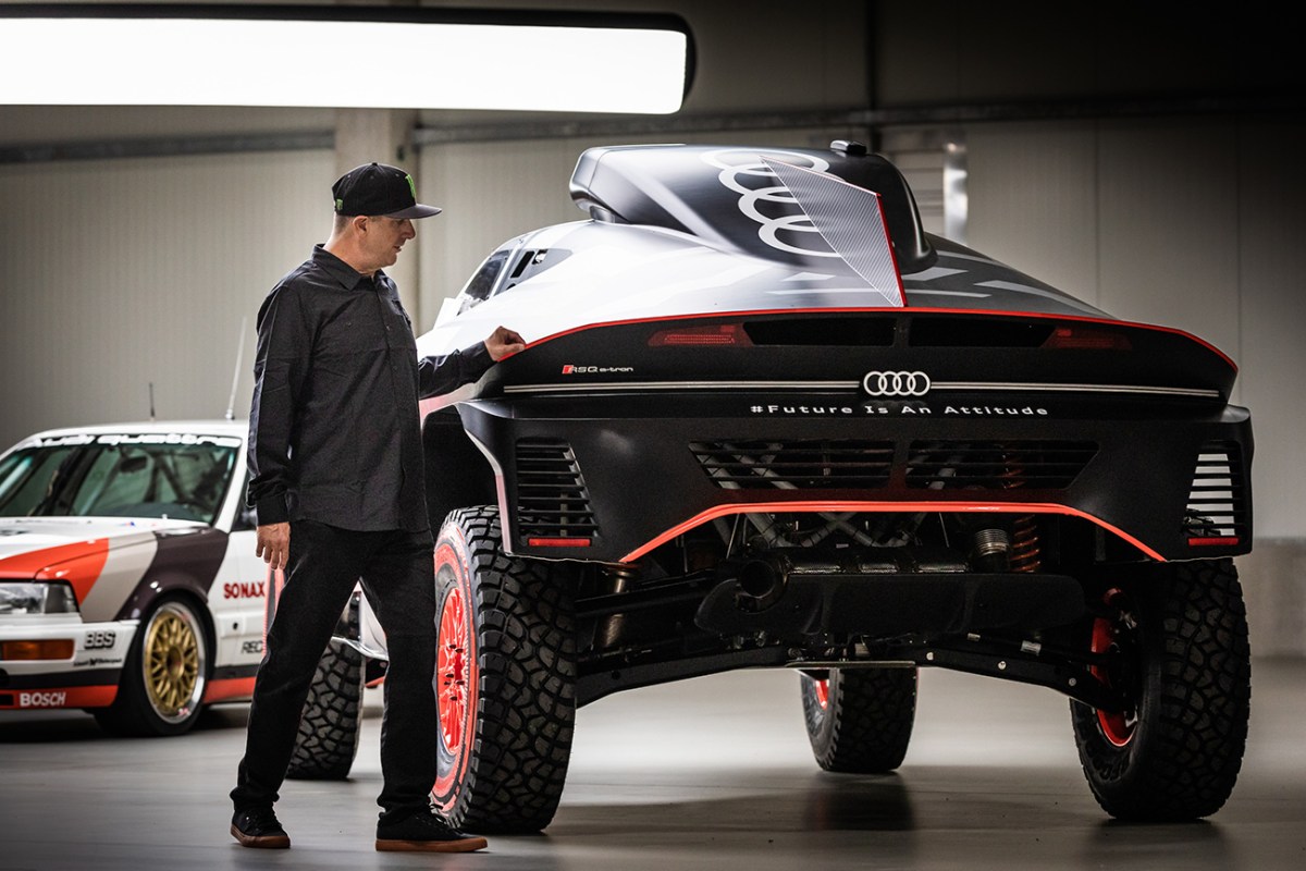 Ken Block with the Audi RS Q e-tron electric rally car