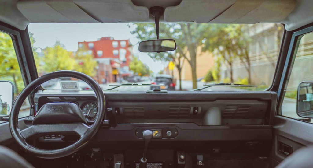 The interior of a custom-built Land Rover Defender 110 modified by Brooklyn Coachworks.
