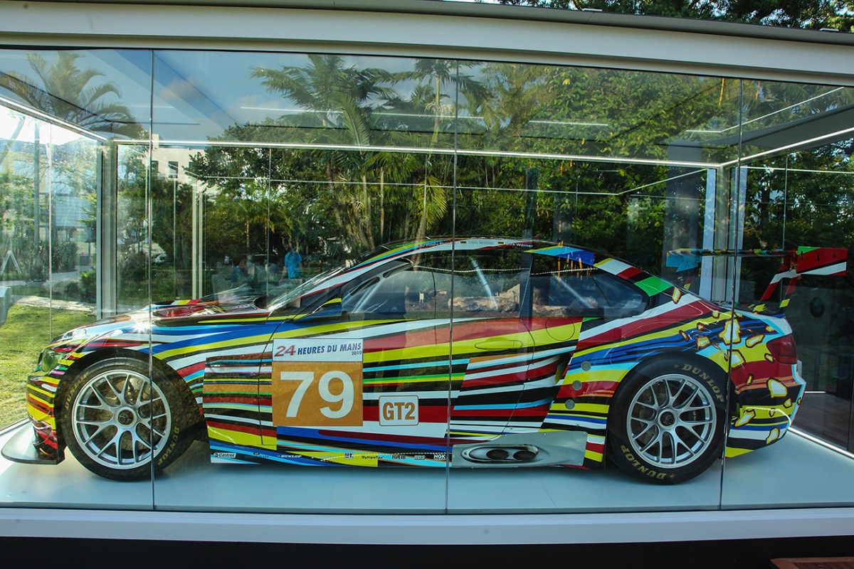 M3 GT2 race car with BMW Art Car livery by Jeff Koons. Seen here on display in Miami Beach, Florida.