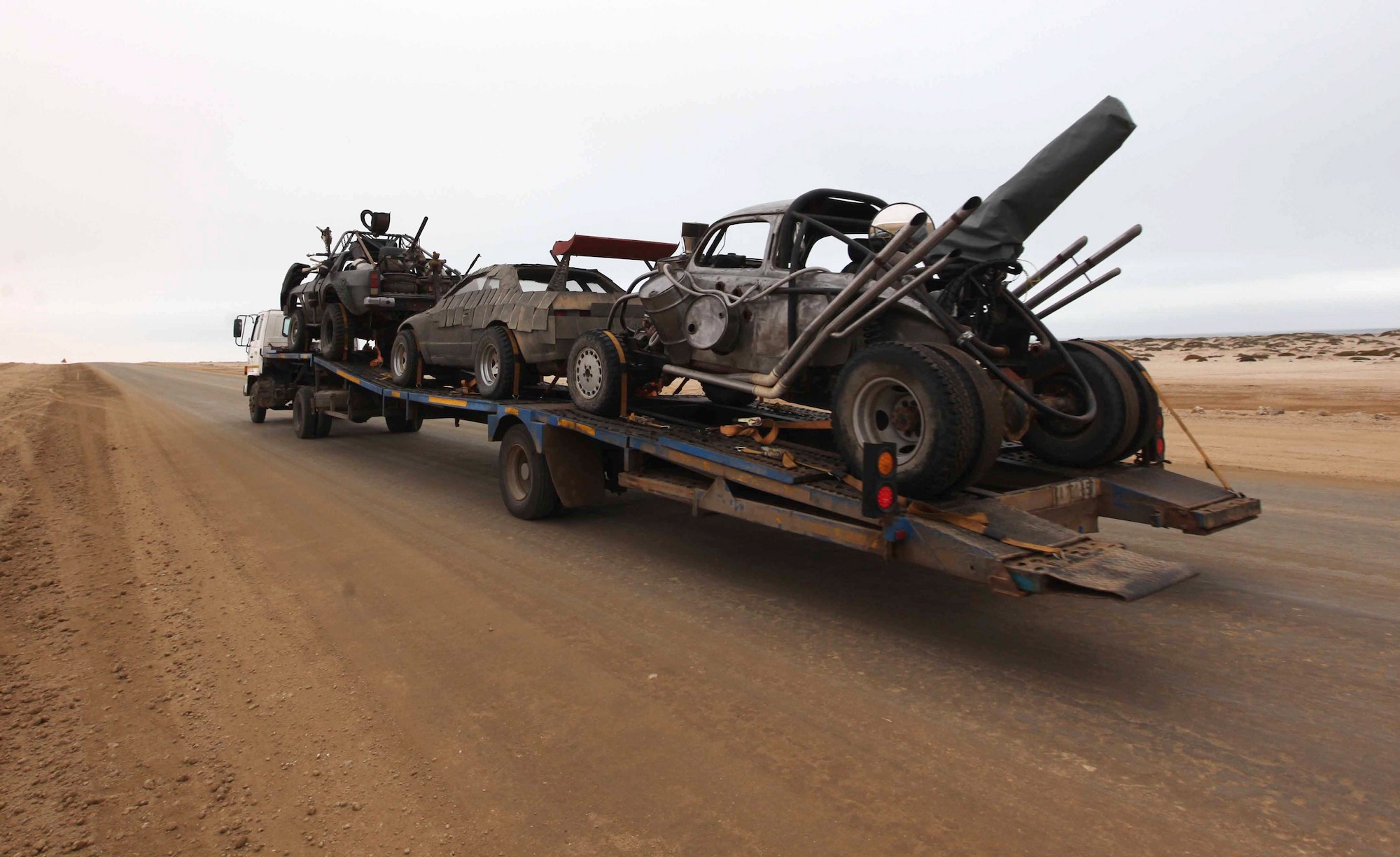 'Mad Max: Fury Road' cars are transported to the dunes outside Swakopmund, Namibia, in 2012
