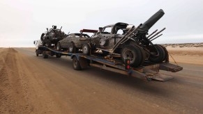 'Mad Max: Fury Road' cars are transported to the dunes outside Swakopmund, Namibia, in 2012