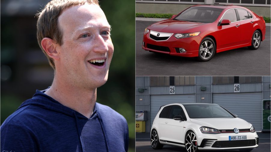 Mark Zuckerberg with an Acura TSX and Volkswagen Golf GTI