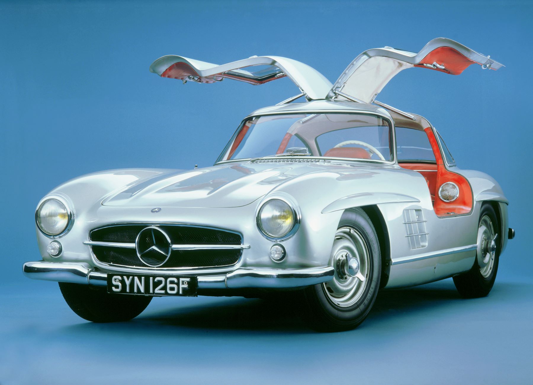 A 1957 Mercedes-Benz 300SL model with gull-wing doors
