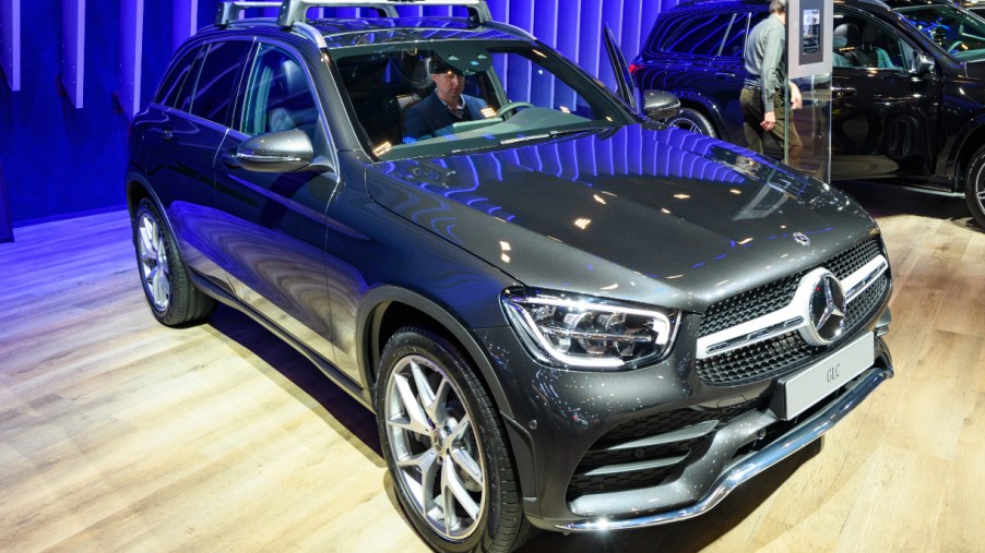 Mercedes-Benz GLC Class luxury crossover SUV car on display at Brussels Expo on January 9, 2020 in Brussels, Belgium. The new GLC-class can be equipped with rear wheel drive or the permanent all-wheel drive system 4MATIC.