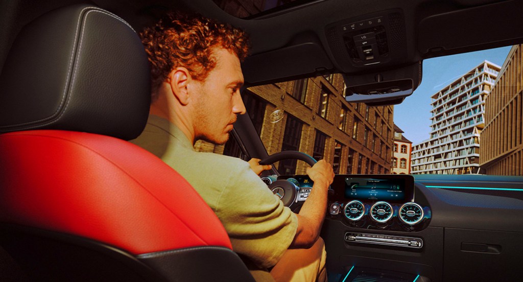 The interior of a 2021 Mercedes-Benz GLA 250 luxury SUV.