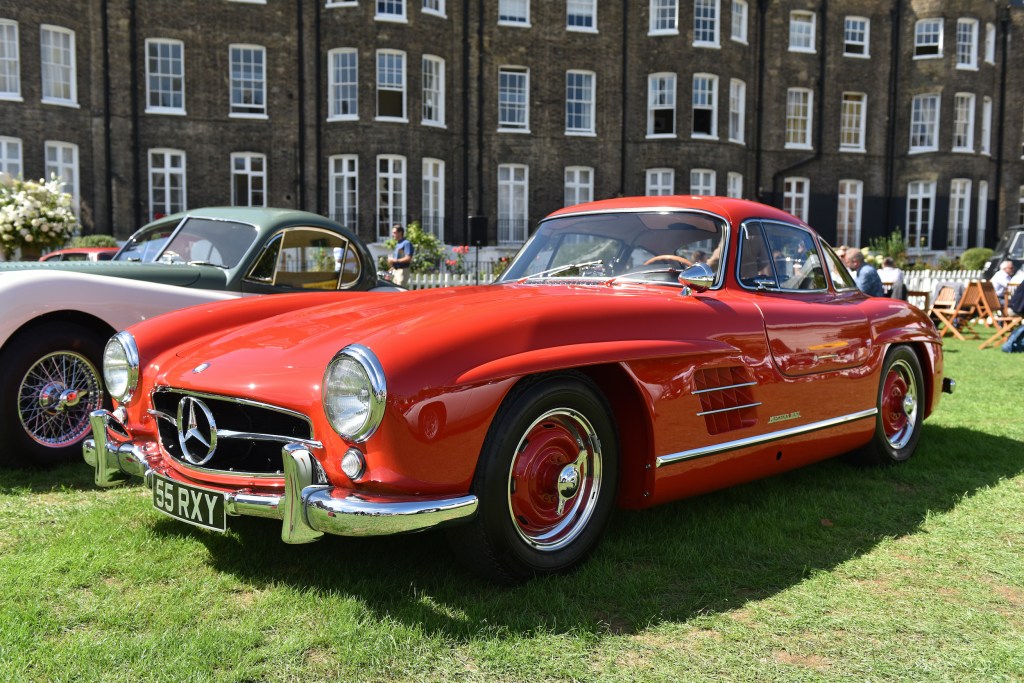 A 1959 Mercedes-Benz 300Sl Gullwing is displayed during the London Concours at Honourable Artillery Company