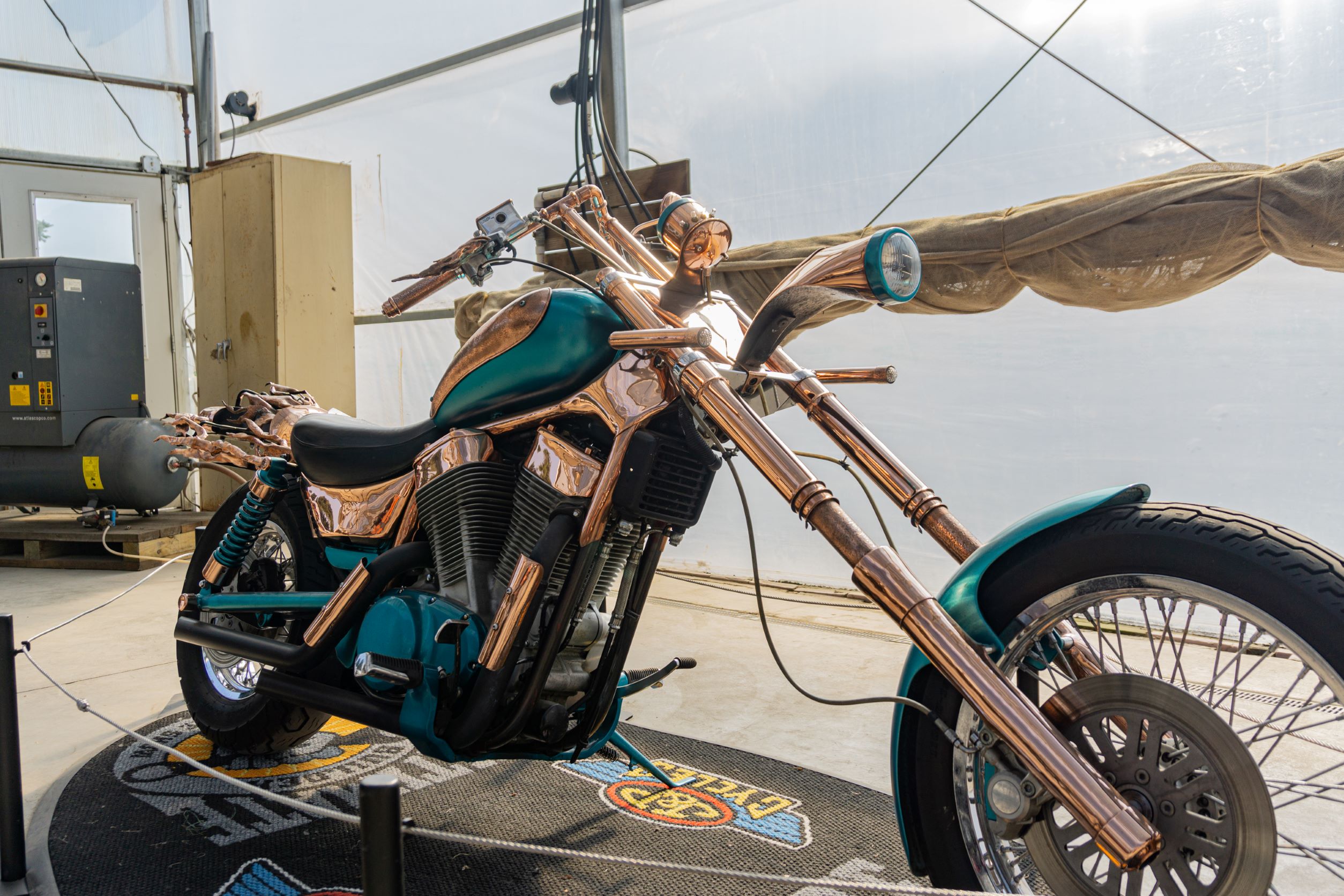 Mike Prete's turquoise-and-copper custom 1998 Suzuki Intruder