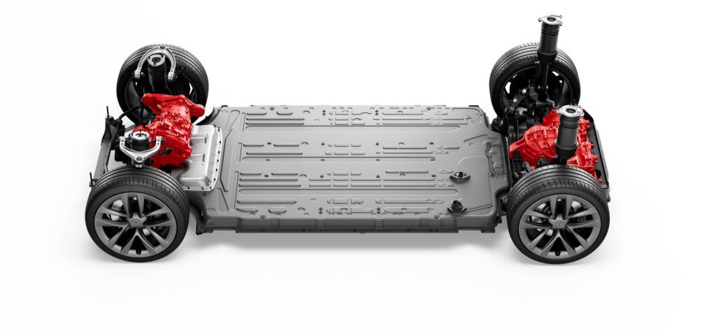 The powertrain of a Tesla Model S.