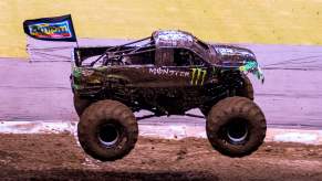 A monster truck performs at Monster Jam in San Jose, Costa Rica, on December 14, 2018