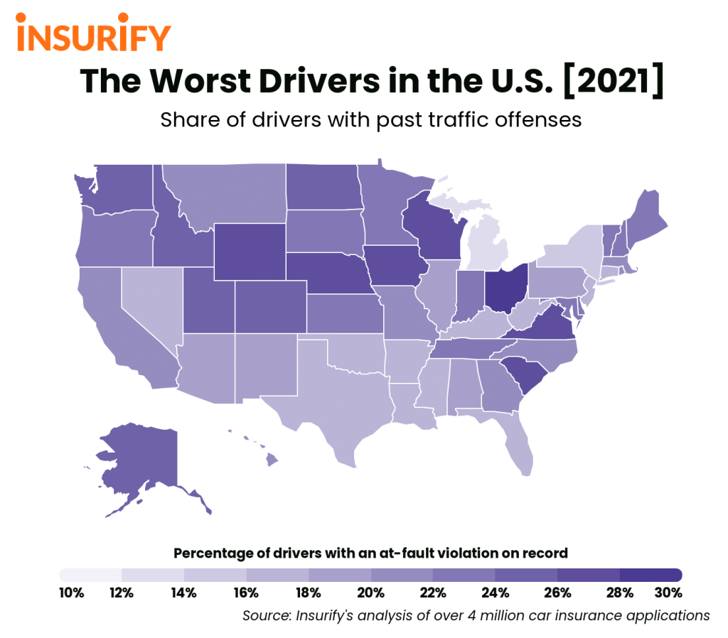 The most traffic incidents in the US by state map