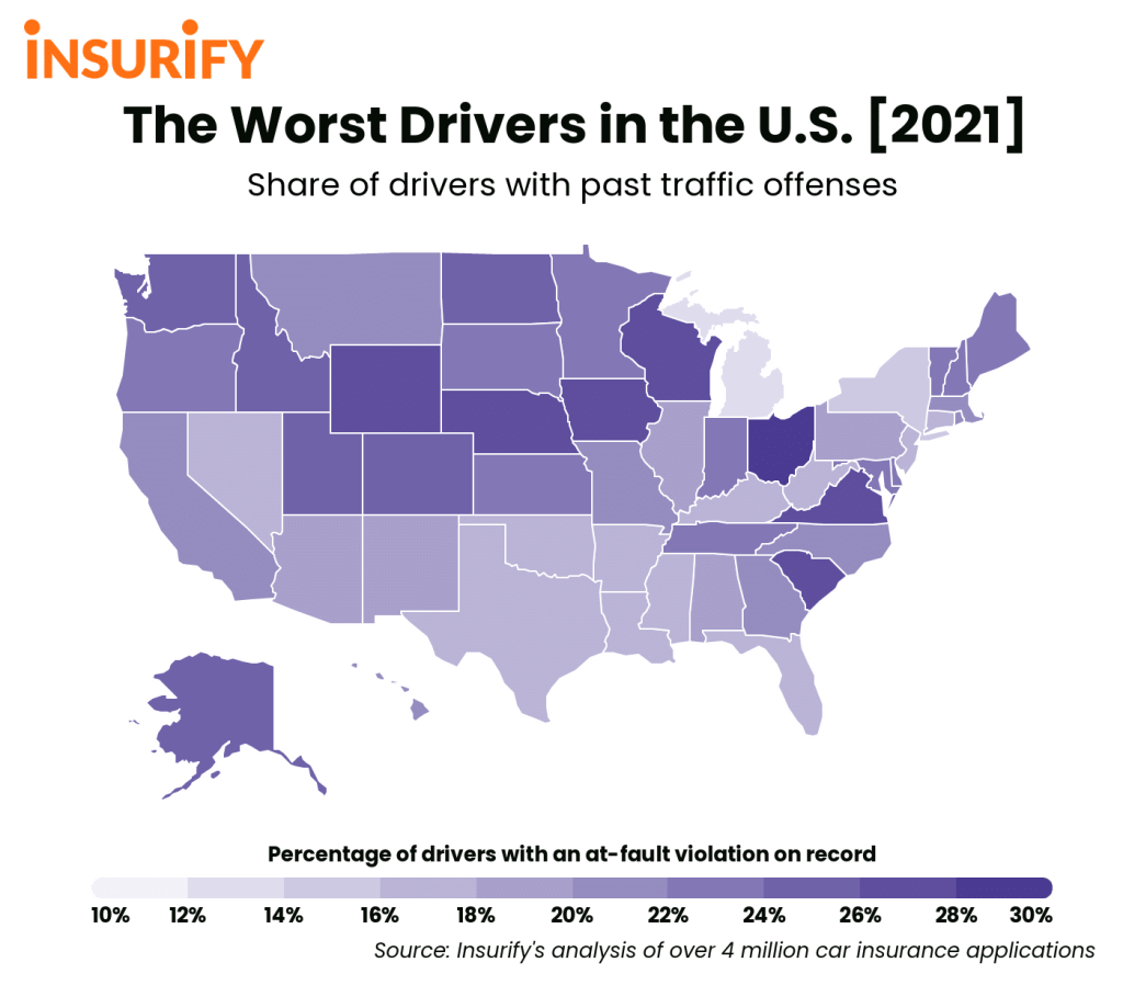 The most traffic incidents in the US by state map