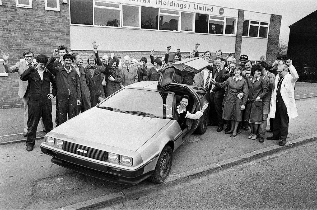 The DeLorean DMC-12 sports car manufactured by the DeLorean Motor Company. Pictured at company offices of Metalrax Holdings Limited, Birmingham, 9th April 1981.